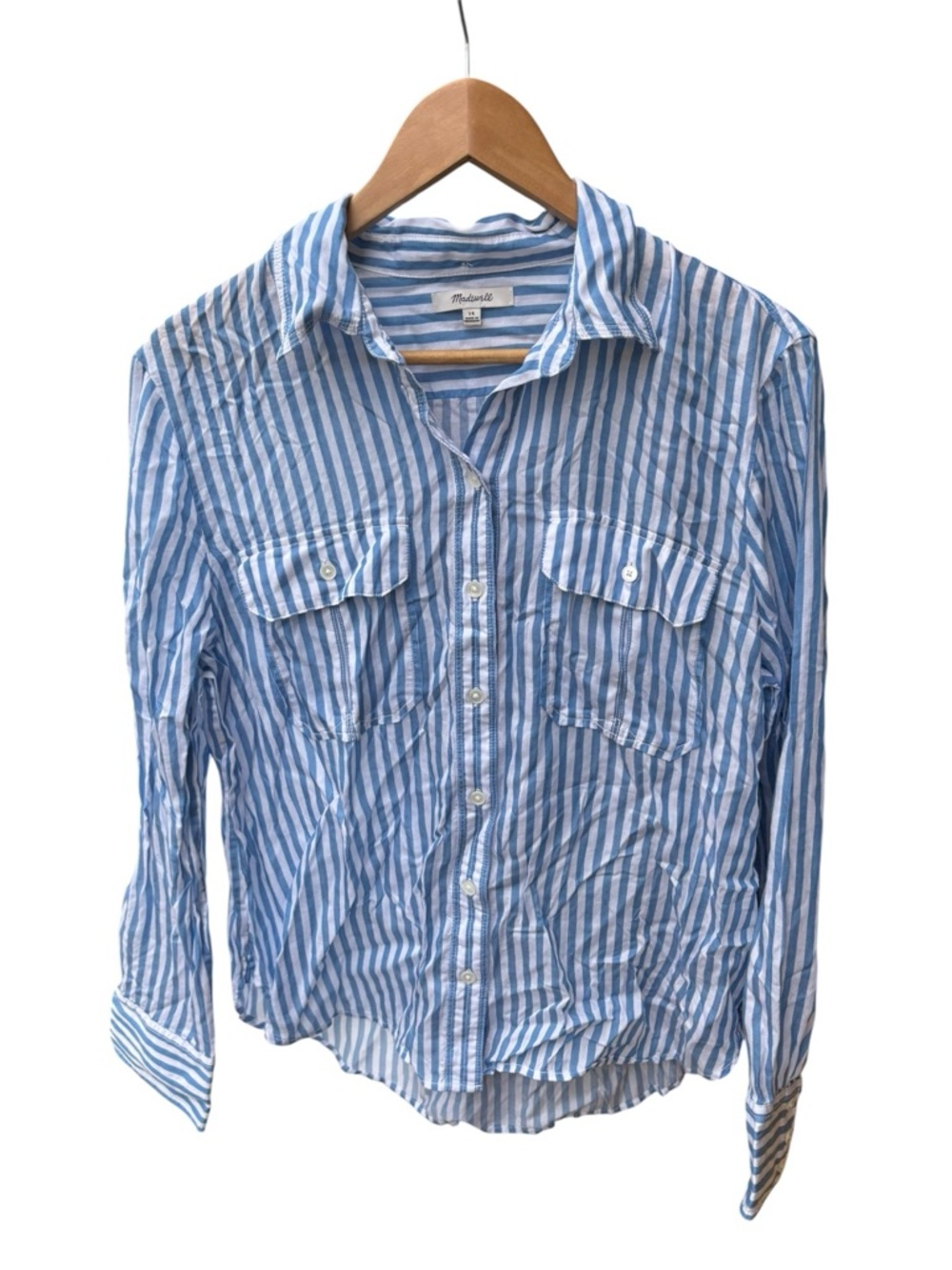 Madewell Stripe Utility Pocket Button-Up Shirt I Size: 14 - Picture 4 of 9